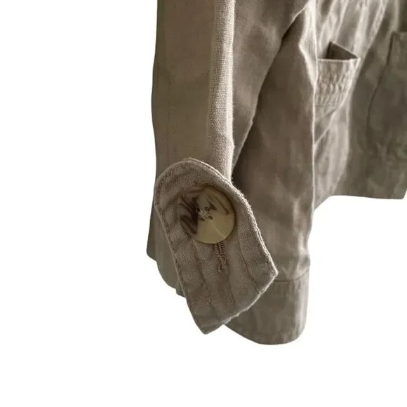 MARVIN RICHARDS Linen Button Front Cropped Jacket Blazer Tan M - Picture 6 of 8